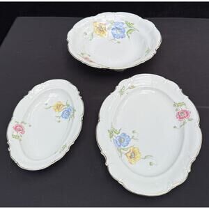 Hutschenreuther 9041 Bavaria Brighton Floral Serving Dishes White Gold Trim -OS5